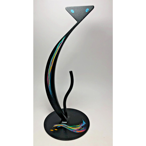 Signed J Hunter 14" Metal Black Cat Art Sculpture Standing Figurine Handmade MCM - Picture 1 of 6